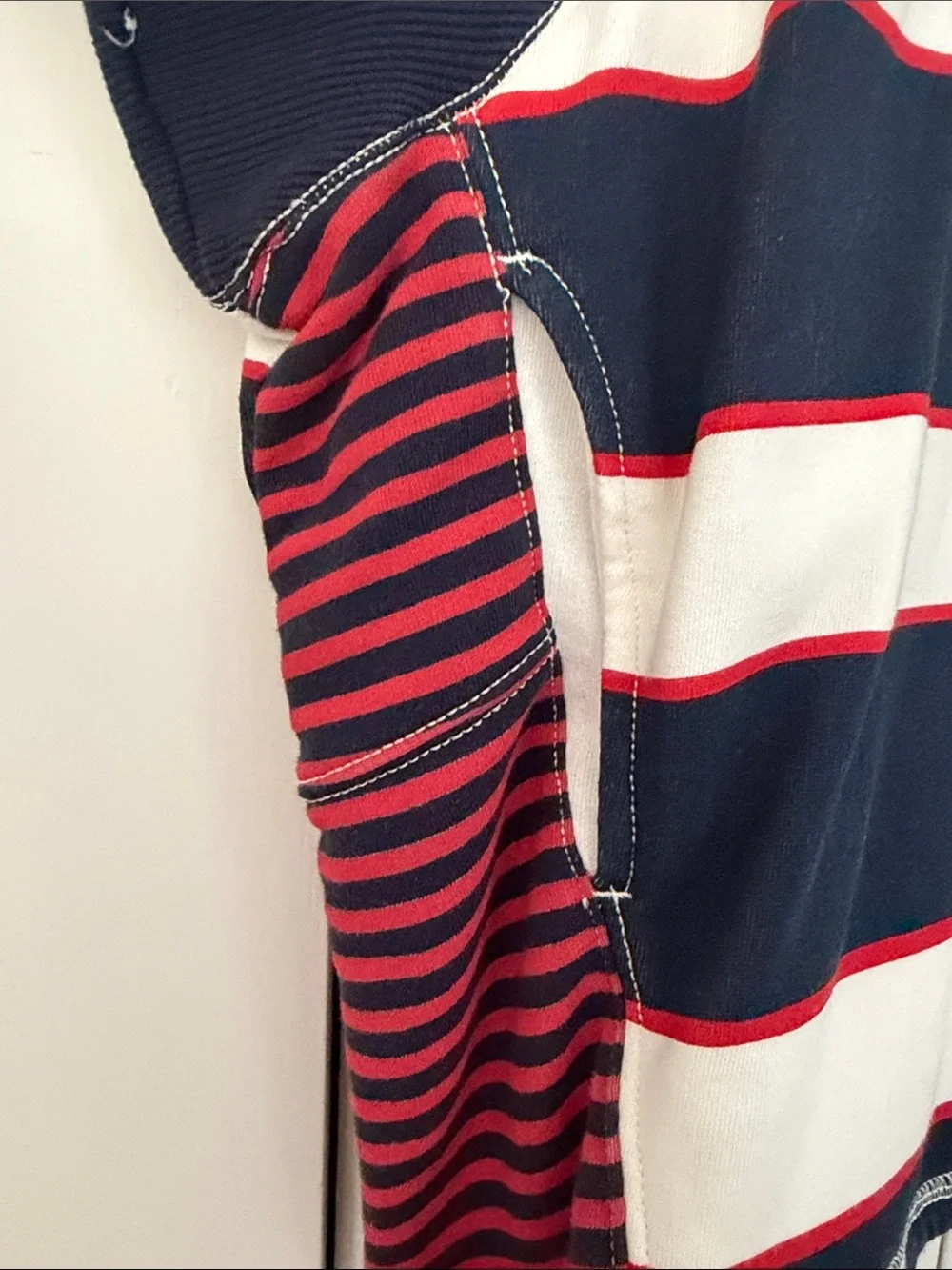 Free People Navy, White & Red Striped V-Neck Rugby Sweater